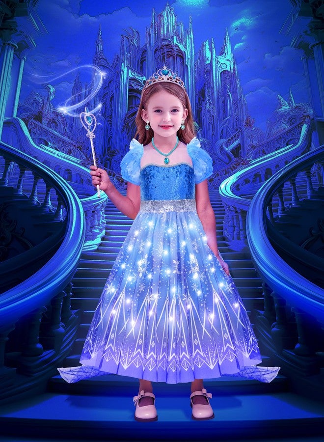G.C Girls Light Up Elsa Costume Dress Princess Dress Up Clothes with Cape Toddler Kids Wig Crown Halloween Cosplay (100（3 Years）) - Image 2